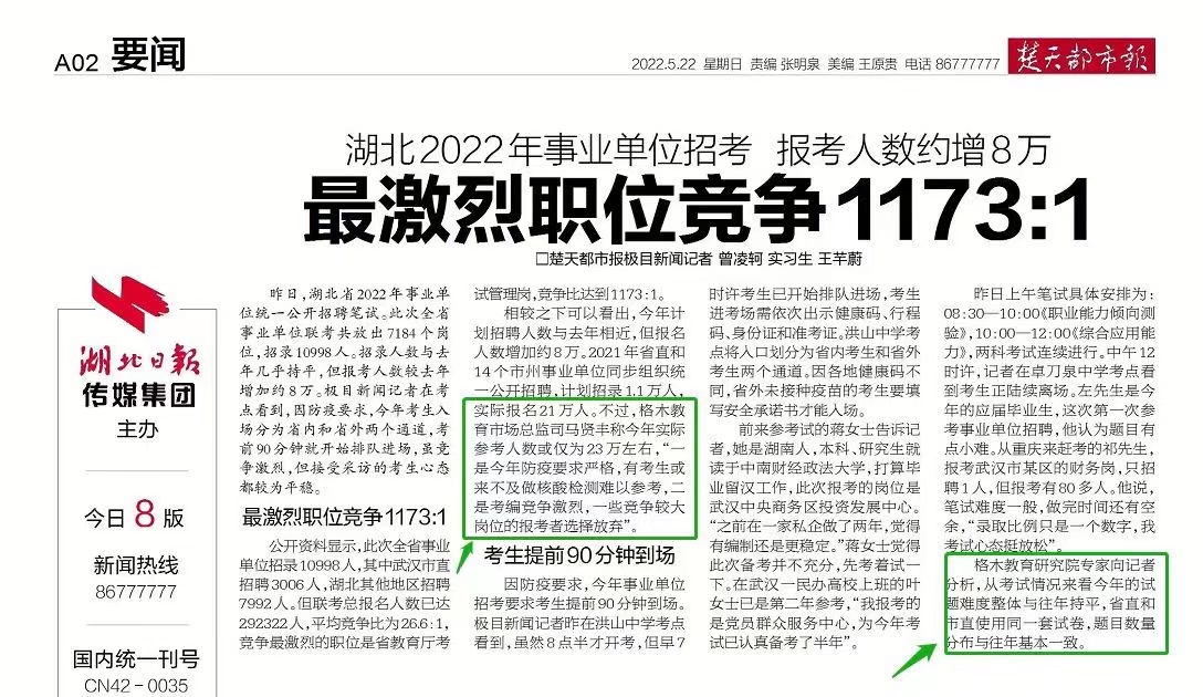 2022年湖北事业单位联考报考人数约增8万封面
