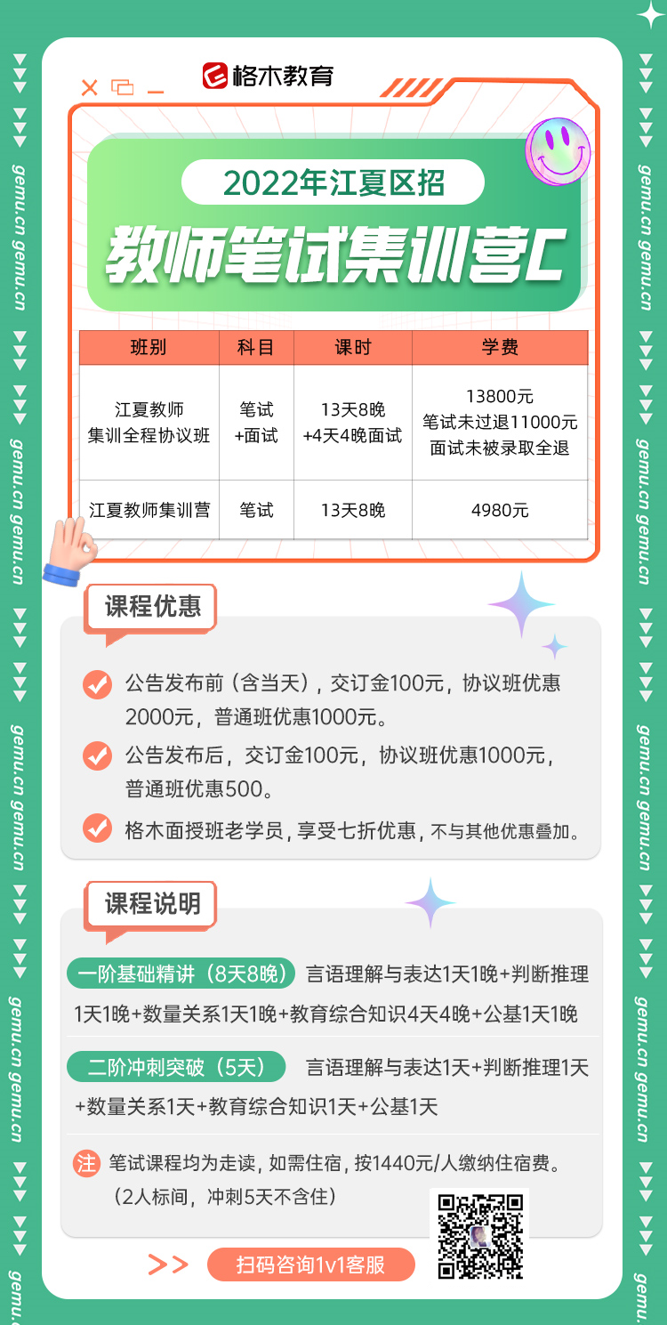 2022武汉江夏区招聘合同制教师笔试时间（7月30日）