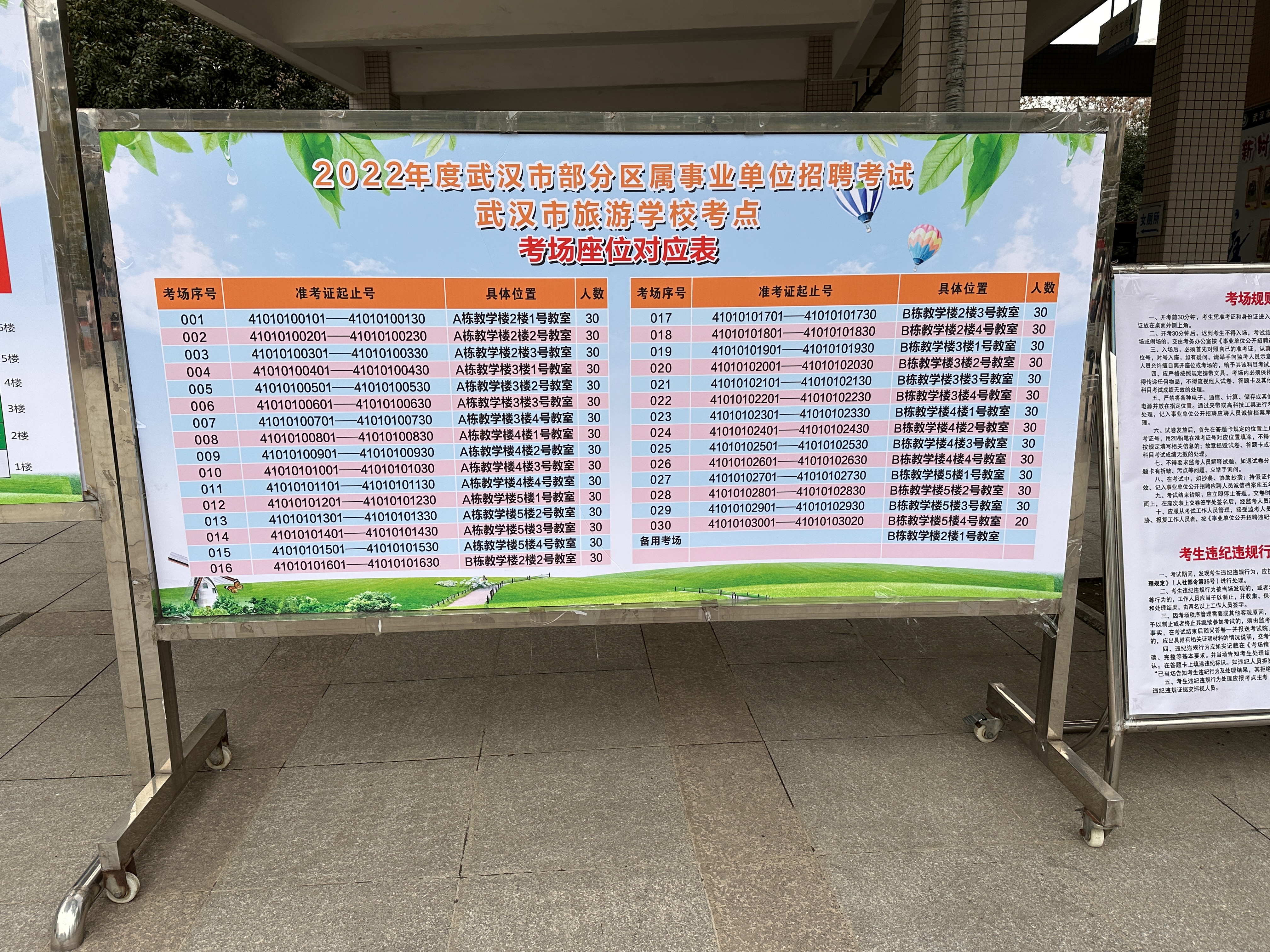 2022武汉市部分区属事业单位招聘考试武汉市旅游学校考点考场分布